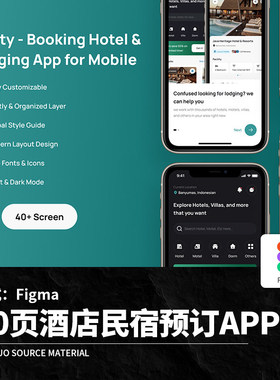 绿色调程序界面预订APP双色酒店UI模板40Figma选择页