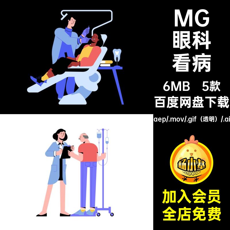 MG动画卡通人物医生团队看牙看病AEAI源文件透明GIFMOVPR素材