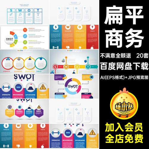 分析商务文字框swot扁平图表时尚模板矢量简洁扁平商务图表矢