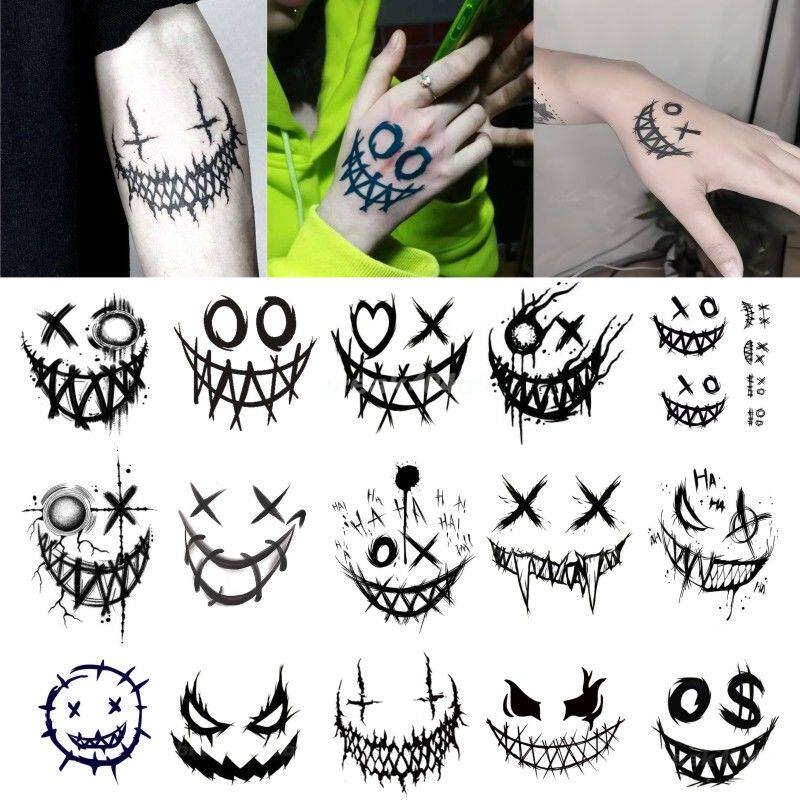 鬼怪笑脸小图案网红款草本果汁纹身贴半永久持久防水不掉色刺青色