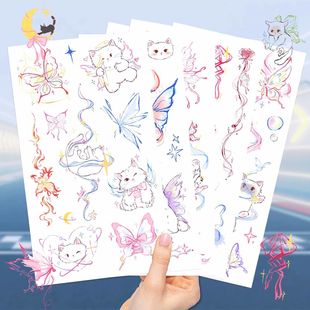 120贴卡通动漫蝴蝶猫咪ins风美式 小众纹身多彩防水持久彩色纹身贴