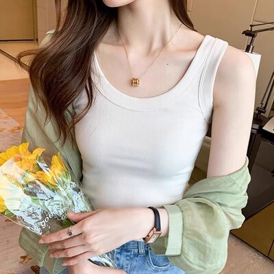 唐狮Desso螺纹吊带背心女内搭外穿打底百搭无袖上衣白色修身