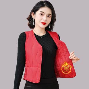 2025新款 保暖内胆V领百搭背心坎肩 羽绒棉马甲女加绒加厚秋冬短款