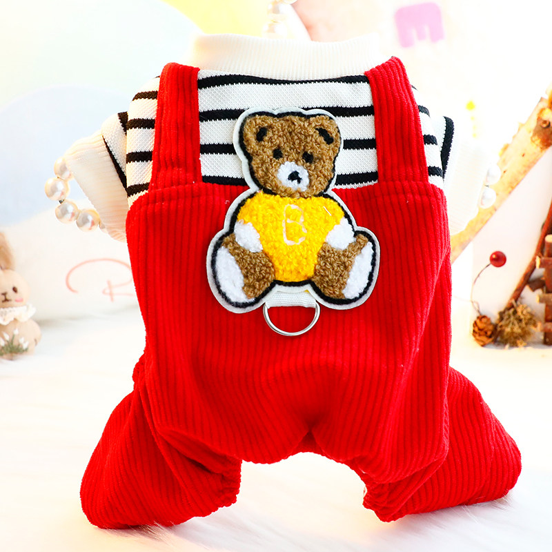 狗狗衣服秋冬装厚款灯芯绒四腿棉衣背带可牵引小型犬泰迪宠物6277