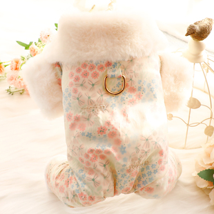 狗狗衣服秋冬装厚款四腿棉衣浪漫樱花牵引小型犬泰迪比熊宠物7588