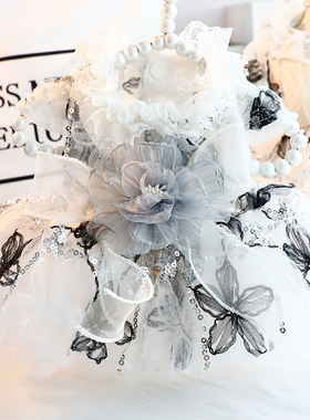 狗狗衣服春秋装薄款黑色婚纱裙蕾丝牵引蓬蓬裙小型犬泰迪宠物6842