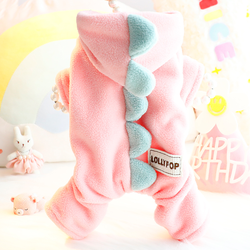 狗狗衣服秋冬装厚款四脚可爱立体恐龙牵引棉衣小型犬泰迪宠物6898