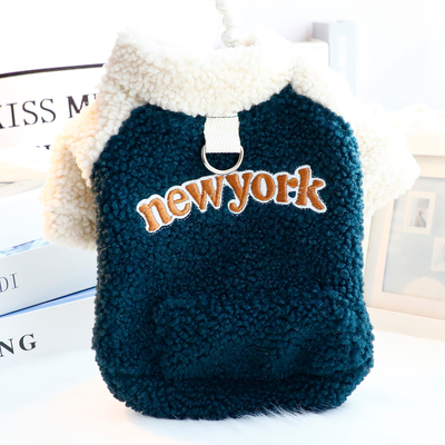 狗狗衣服秋冬装厚款猫可爱纽约羔羔绒牵引卫衣小型犬泰迪宠物7268