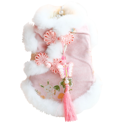 Accope猫咪狗狗粉色蝴蝶牵引唐装