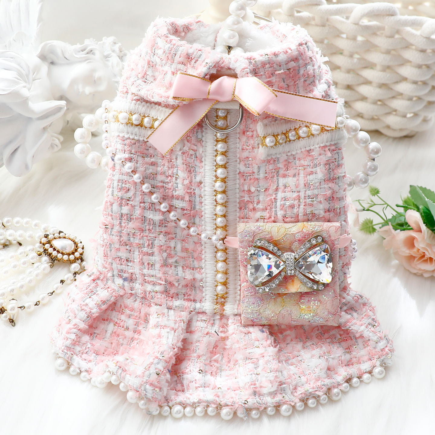 狗狗衣服秋冬装厚款猫咪公主裙小香风背包泰迪比熊小型犬宠物7492