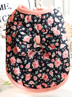 狗狗衣服秋冬装厚款猫可爱碎花蝴蝶结棉衣小型犬泰迪比熊宠物7493