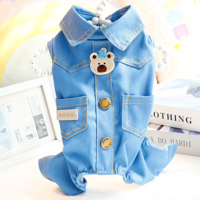 狗狗衣服春夏装薄款帅气软牛仔连体衣衬衫四腿小型犬泰迪宠物7697
