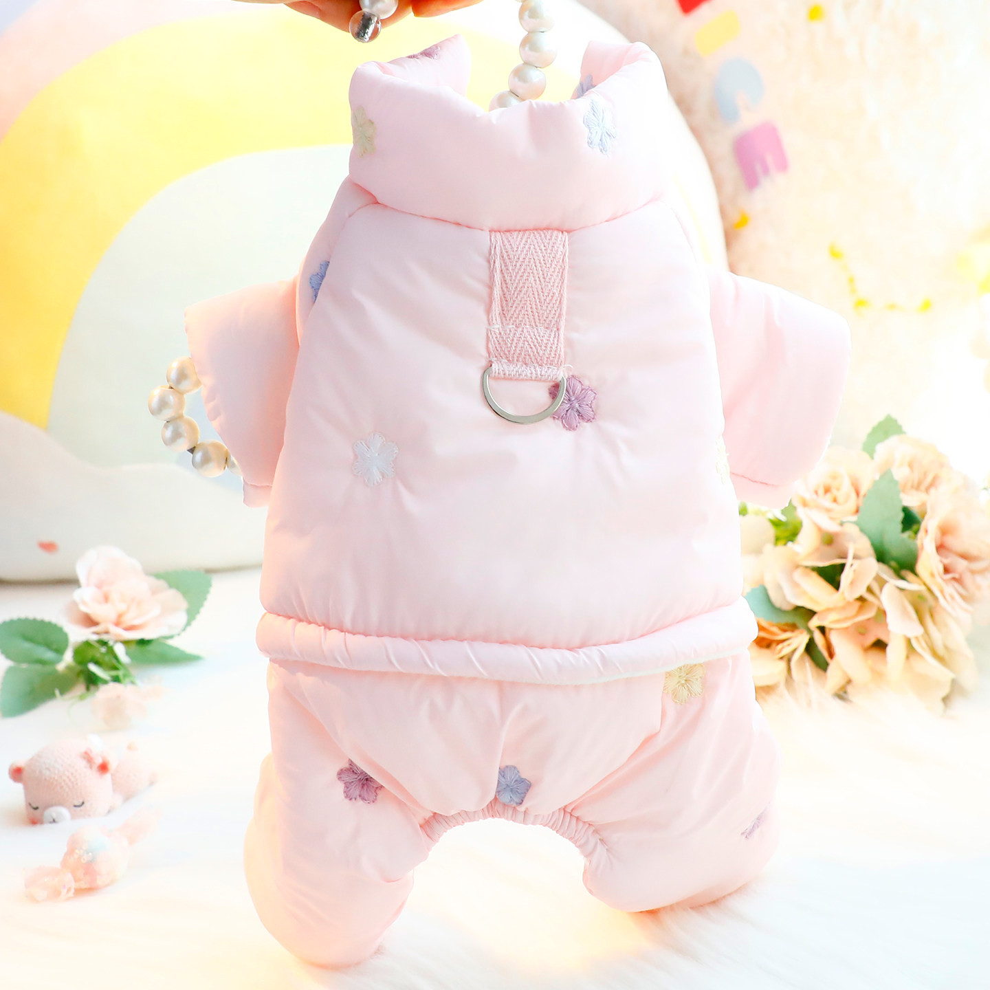 狗狗衣服秋冬装厚款刺绣梅花四脚夹棉加绒轻盈小型犬泰迪宠物7825