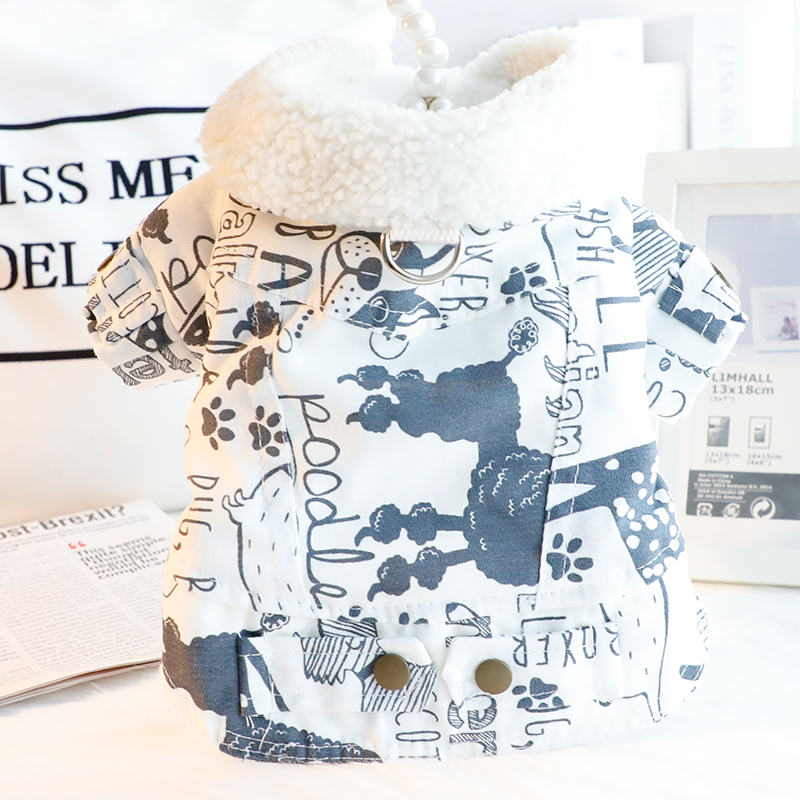 Accope猫咪狗狗涂鸦牛仔厚款棉衣