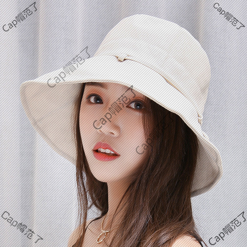 帽子女士夏天布帽棉麻渔夫帽盆帽折叠户外大沿遮阳帽大帽檐