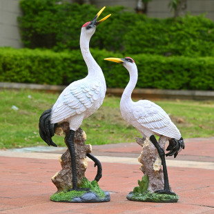 飾造景擺件仿真仙鶴擺件樹脂動物擺件 花園庭院戶外院子假山魚池裝