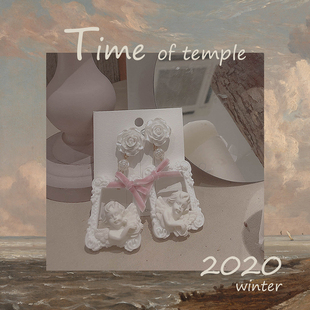 丝绒蝴蝶结天使画框花朵耳夹耳钉 残篇 时之神殿Lolita