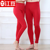 棉毛线裤 红豆男女士纯棉全棉中高腰加肥大码 大红色结婚本命年秋裤