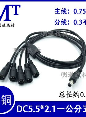 电源分接线 DC5.5一分三/四/五电源线 一公三母监控/led灯连接线