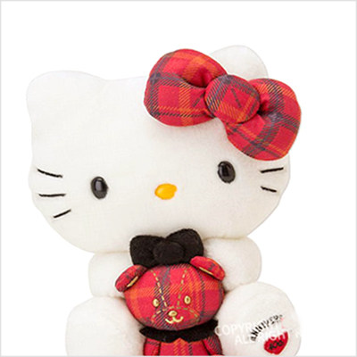 韩国代购sanrio抱熊hellokitty玩偶/红色格子小熊毛绒公仔/40周年