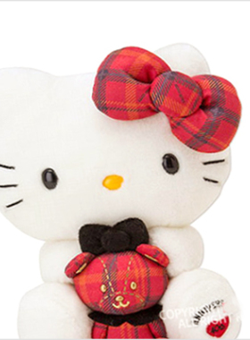 韩国代购Sanrio抱熊Hellokitty玩偶/红色格子小熊毛绒公仔/40周年