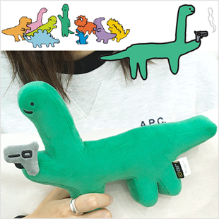 韩国代购进口JOGUMAN毛绒公仔玩偶/持枪手枪绿色恐龙腕龙娃娃礼物