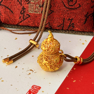 金店同款古法沙金镂空花丝葫芦吊坠夏天项链女款2025新中式春夏款