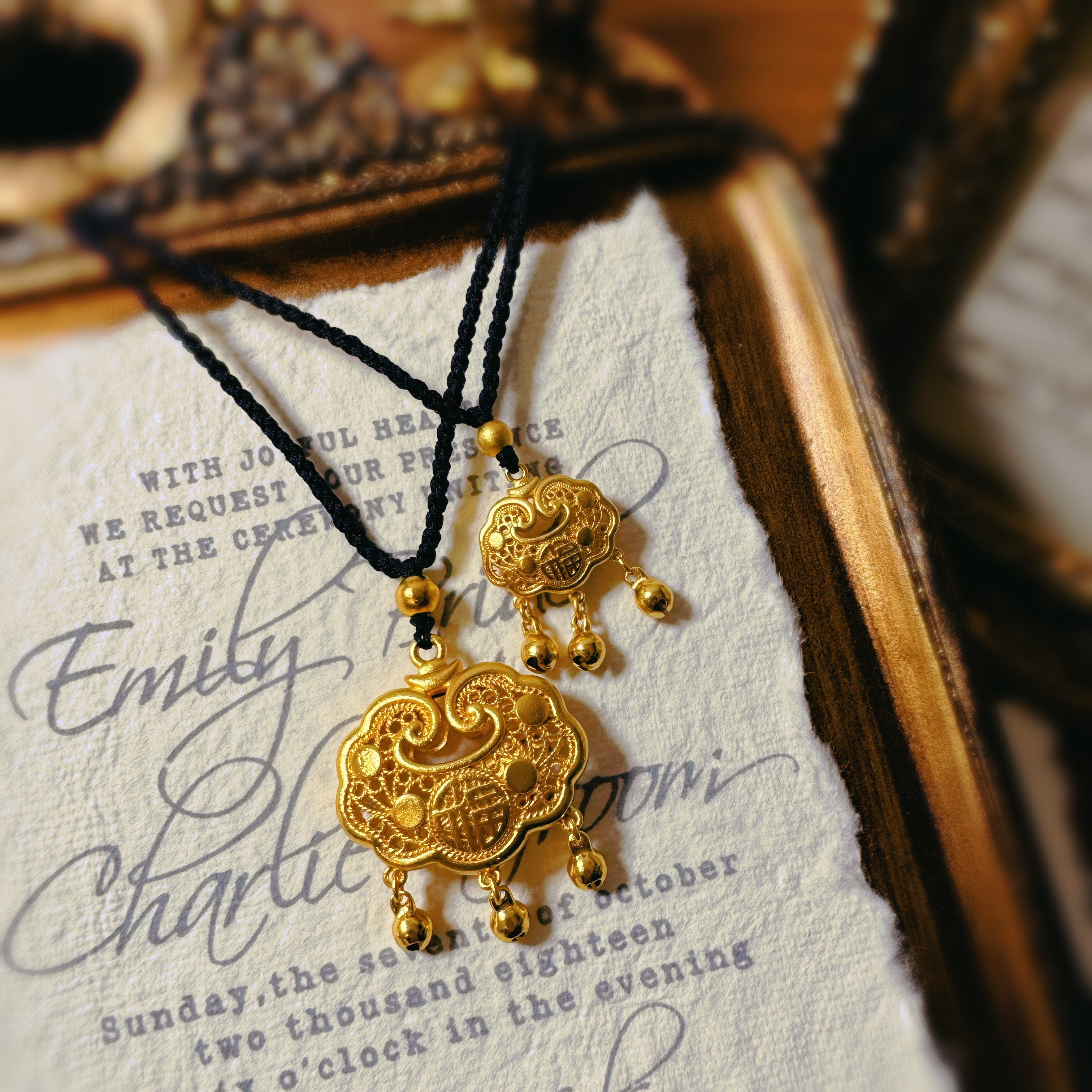 金店同款古法沙金福字金锁吊坠儿童长命锁宝宝满月礼金饰久不掉色