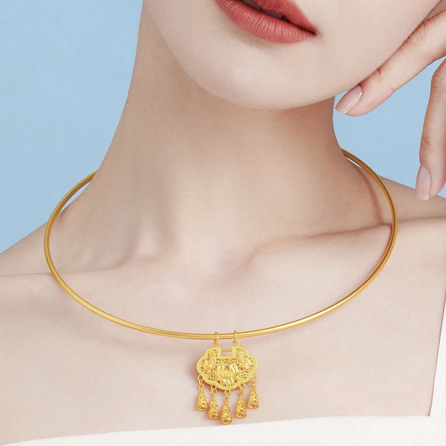 金店同款莲花锁包项圈