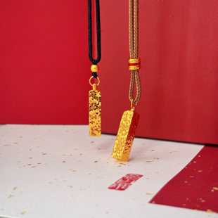 新中式小金条吊坠碎冰冰四方来财项链实心小方砖碎金子毛衣链女款