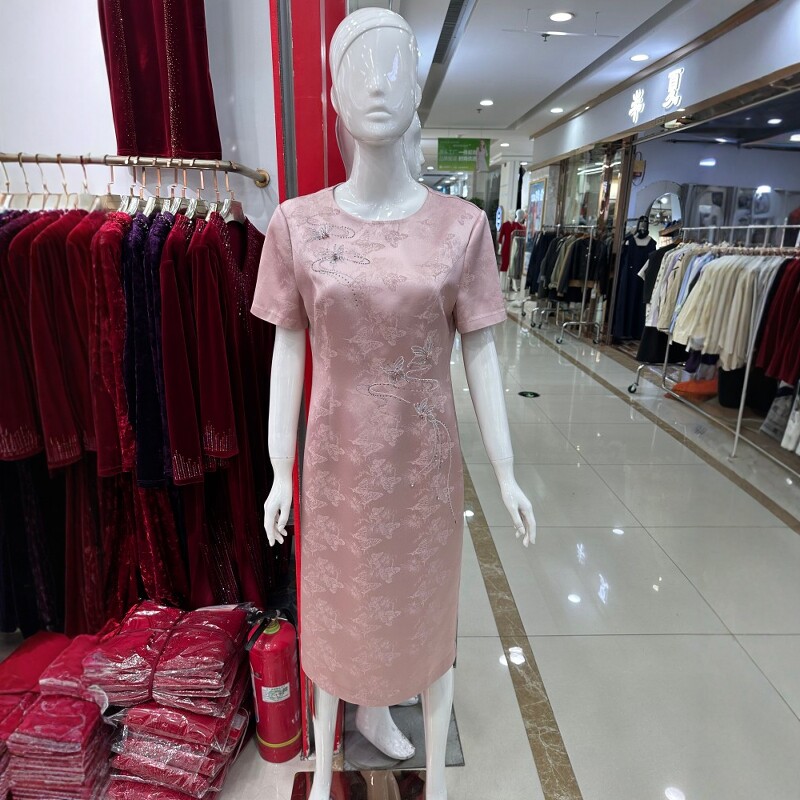 小个子夏季年轻减龄喜妈妈装中长款显瘦连衣裙喜婆婆订婚聚会礼服