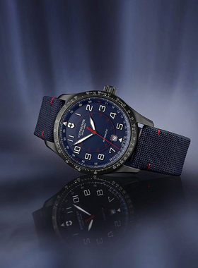 代购Victorinox维氏蓝夜光日历背透帆布带自动机械男表241820