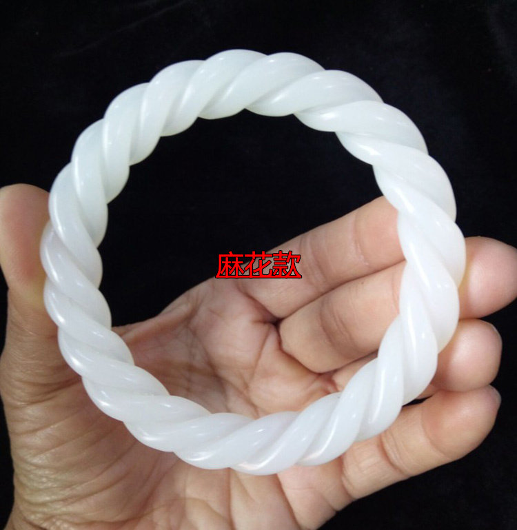 和田玉麻花手镯家有仙妻同款圆条白玉雕花圆珠玉镯子新疆竹节仙镯