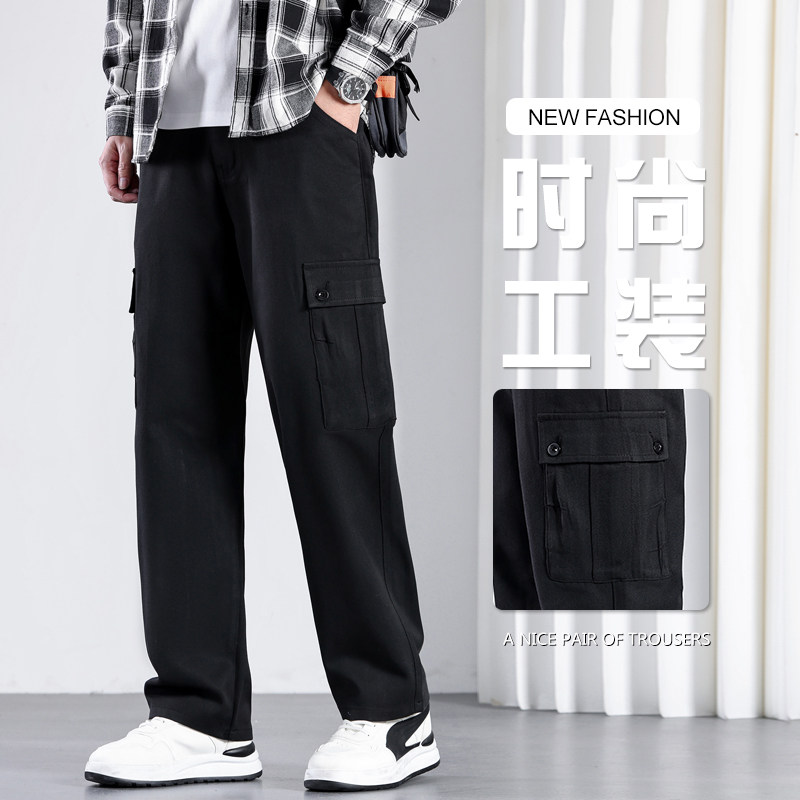 工装裤男棉料舒适宽松直筒多口袋阔腿裤宽腿裤青年潮流百搭弯刀裤,男装,时尚工装裤,淘宝优惠券,粉丝福利购,淘宝优惠卷