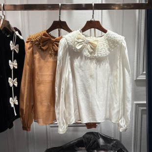 气质优雅圆领蕾丝侧边蝴蝶结衬衫 南油2026春秋新品 时尚 法式 仙 女装