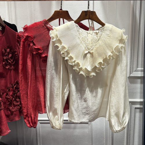 纯色上衣设计感V领衬衫仙