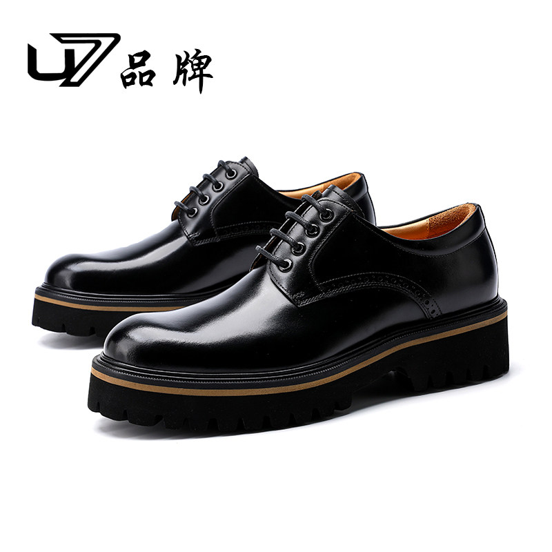 U7德比鞋男2026新款真皮厚底圆头系带时尚英伦商务正装头层牛皮鞋