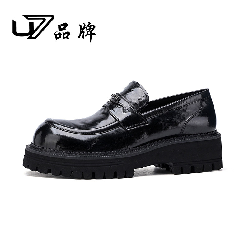 U7男士皮鞋2026新款真皮厚底套脚德比鞋男头层牛皮英伦商务休闲鞋