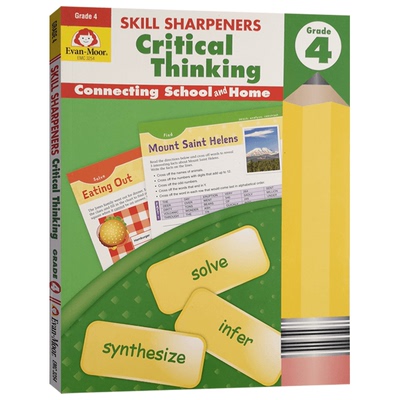 进口英文原版 Evan-Moor Skill Sharpeners Critical Thinking Grade4 技能铅笔刀 批判性思维练习册 四年级evanmoor教辅