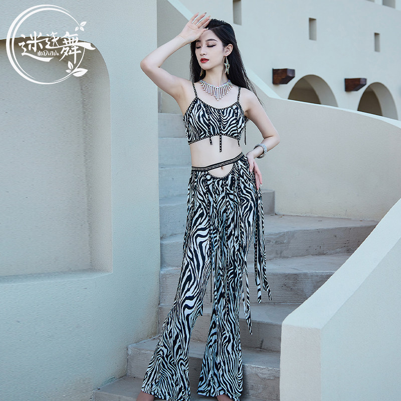 迷迭舞春夏新款肚皮舞练功服套装豹纹裤运动健身服东方舞蹈表演服