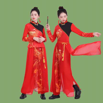 成人打鼓服中国风国潮演出服现代舞喜庆秧歌舞蹈服走秀广场舞套装