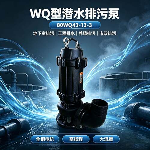 80WQ43-13-3KW搅匀搅拌污泥污水泵JYWQQW无堵塞潜水排污泵JYWQ