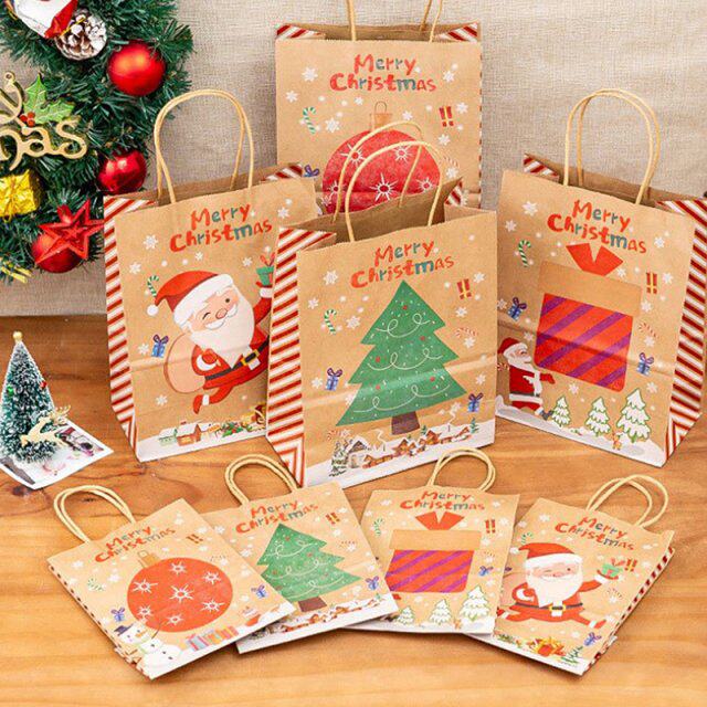2022 4pcs kraft paper christmas gift bags xmas tree plastic