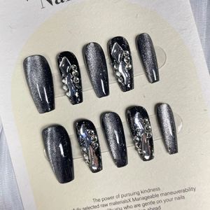 纯手工穿戴甲2024新款高级黑色长款成品小众哥特风穿戴甲