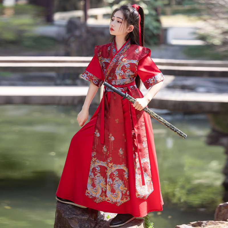 女童花木兰汉服服装短袖武侠古装