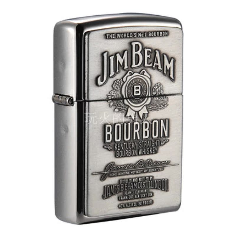 zippo打火機正品Jim Beam銀占邊威士忌酒標250JB928專柜旗艦店zop
