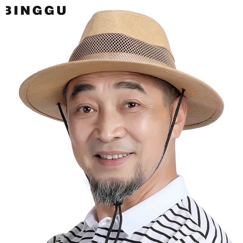 中老年人帽子男夏天透气网眼草帽老人爸爸夏季大檐遮阳帽防晒礼帽