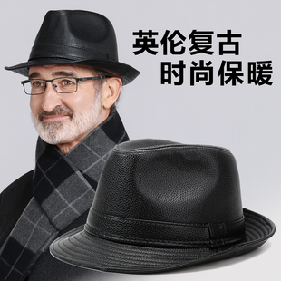 新款帽子男士冬季爸爸保暖礼帽中老年人爷爷老头英伦绅士爵士帽男
