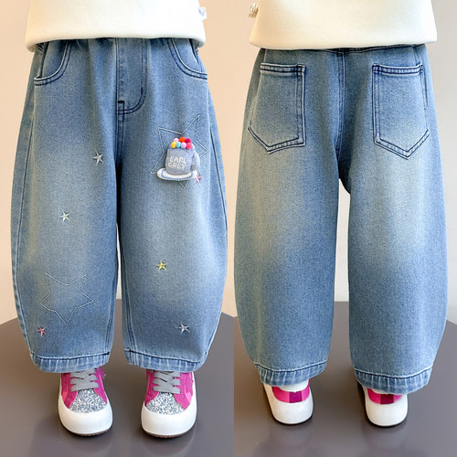 女童春秋宽松阔腿百搭牛仔裤