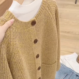 圆领宽松显瘦小香风针织开衫 时尚 女百搭毛衣外套 韩版 2026早秋新款